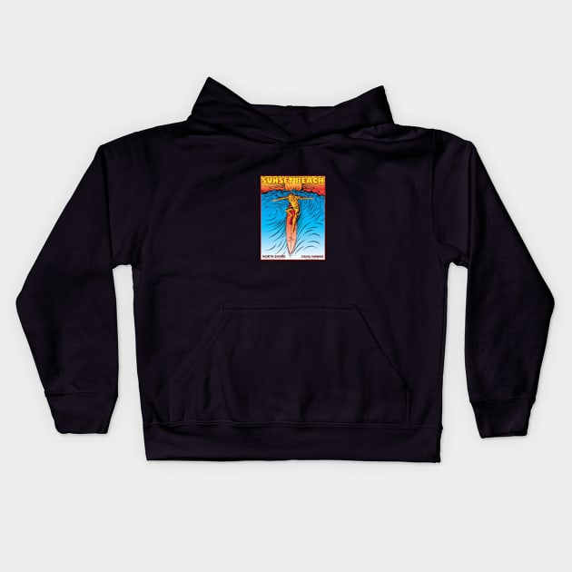 SURFING SUNSET BEACH OAHU HAWAII Kids Hoodie by Larry Butterworth